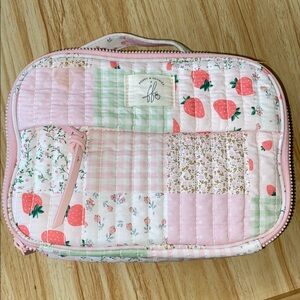 Poppy & Peonies Patchwork Quilted Cosmetic Bag Strawberries Vegan